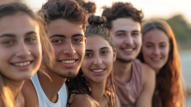 young adults men and women looking at camera photo