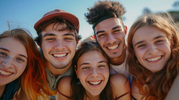 young adults men and women looking at camera photo