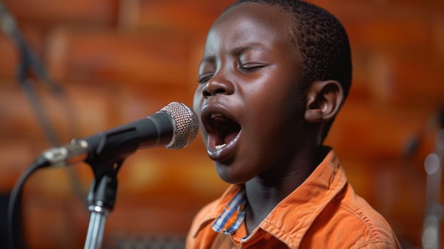 young handsome african american boy singing photo