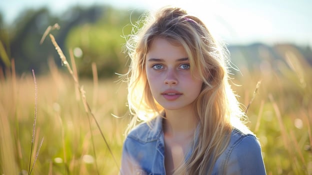 young woman with blond hair looking at camera photo