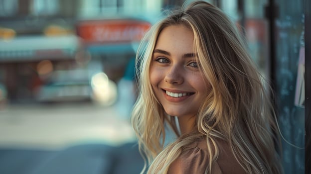 young woman with long blond hair smiling photo