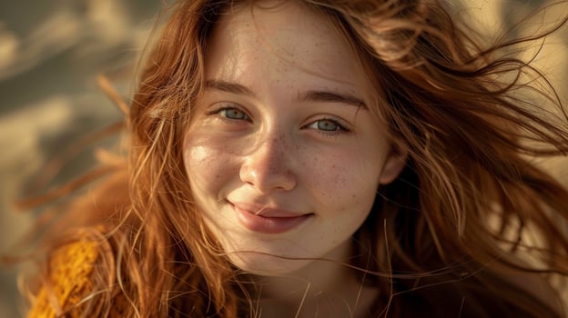 young woman with long brown hair smiling photo