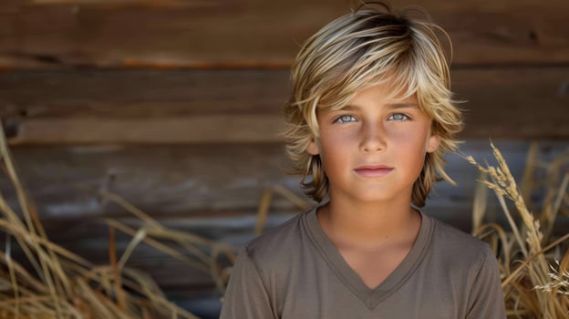Young Boy Standing in Tall Grass photo