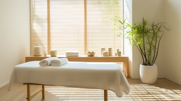 The message is about a spa treatment room The room is decorated photo