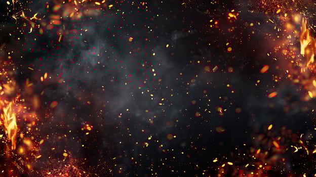Fire sparks. Fire particles effect on black background for overlay design or screen blending mode photo