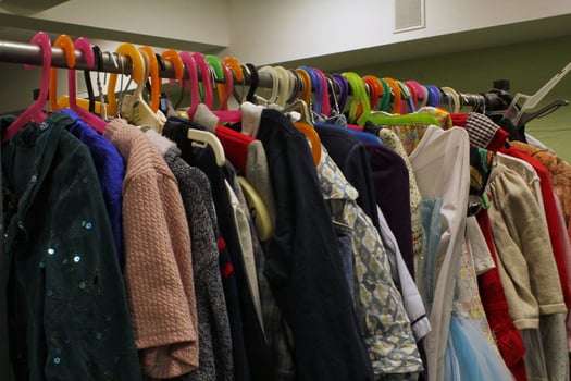 Second hand flea market. Thrifting store. Eco friendly sustainable shopping, zero waste concept. photo