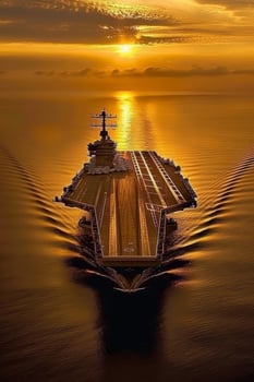 Military aircraft carrier launches fighter jets for special operation in warzone photo