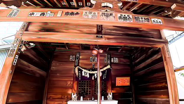 Inside the wooden shrine building of Kurofune Inari Shrine photo