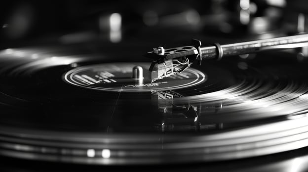 The delicate crackling sound of a needle hitting a vinyl record a familiar sound that brings back feelings of warmth and nostalgia photo