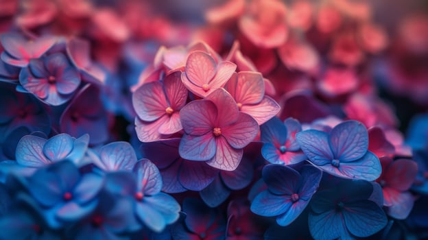Close Up of Pink and Blue Flowers photo