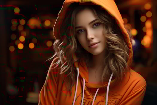 Portrait of a young girl wear orange hoodie photo