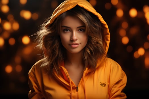 Portrait of a young girl wear orange hoodie photo