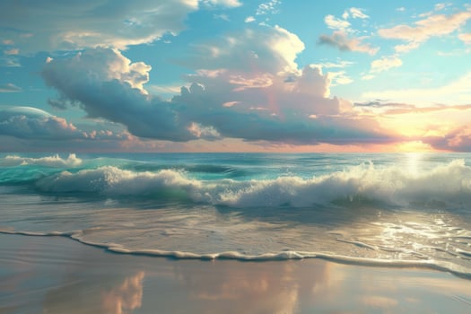 Pastel sky reflecting on gentle ocean waves at sunset photo