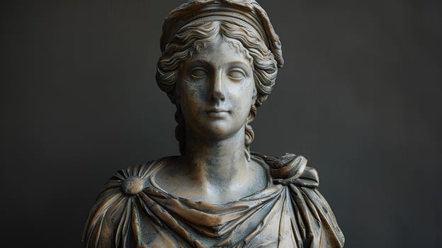 Ancient Greek statue of a woman. Roman statue of a noblewoman or an Ancient Greek muse looking into the distance. Ancient statue photo