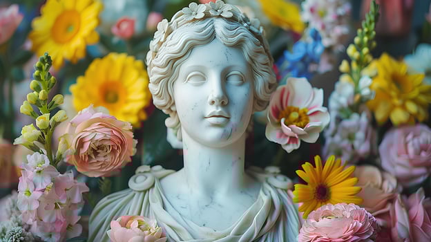 Ancient Greek statue of a woman. Roman statue of a noblewoman or an Ancient Greek muse looking into the distance. Ancient statue photo