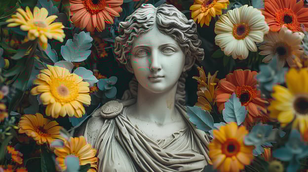 Ancient Greek statue of a woman. Roman statue of a noblewoman or an Ancient Greek muse looking into the distance. Ancient statue photo