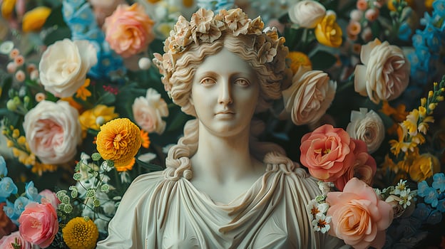 Ancient Greek statue of a woman. Roman statue of a noblewoman or an Ancient Greek muse looking into the distance. Ancient statue photo
