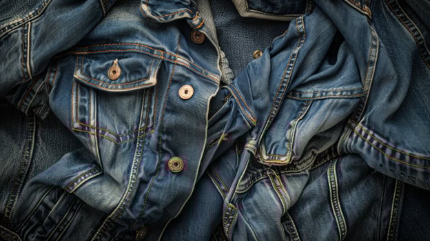 Detailed Texture of Blue Jeans Fabric with Buttons and Stitching photo