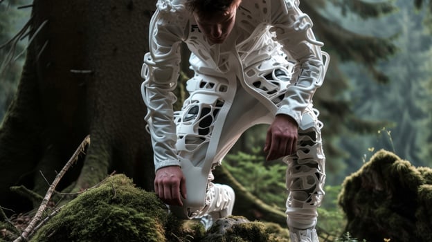 A nod to nature with a 3D printed jumpsuit made from biodegradable materials creating a unique blend of technology and sustainability photo