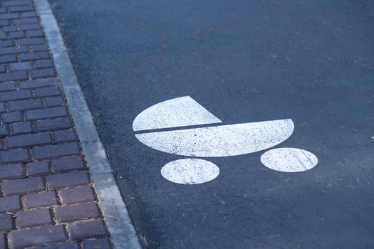 A sign for a stroller for children drawn on the asphalt in a city park photo