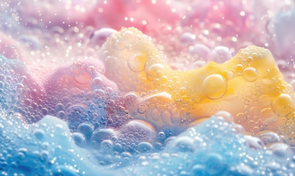 Colored water and foam bubbles, abstract background photo