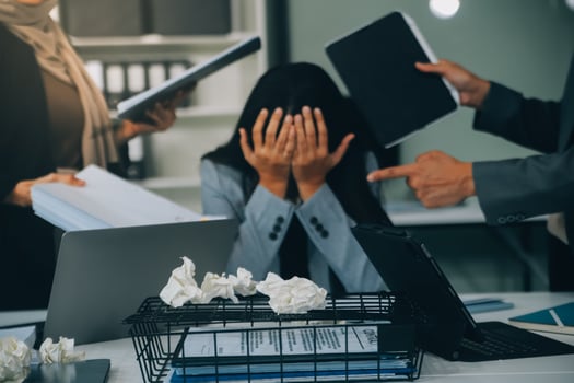 Stressful business man have so many paperwork in the office photo