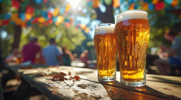 Three Glasses of Beer on a Wooden Table photo