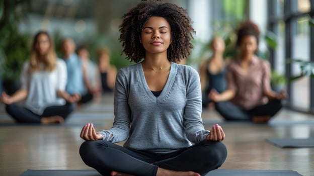 Woman Sitting in Yoga Position With Eyes Closed photo