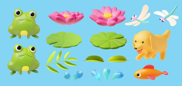 3D Cartoon pond animals set photo