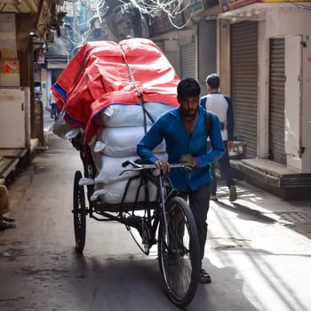 Old Delhi, India, March 15, 2024 - Unidentified men in the streets of Old Delhi, Street Photography of Chandni Chowk market of Old Delhi during morning time, Old Delhi Street Photography photo