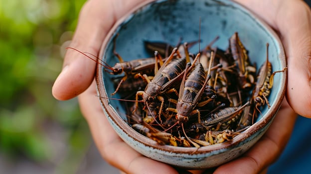 A bowl full of crickets - concept of eating insects as a modern source of food protein photo