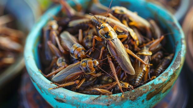 A bowl full of crickets - concept of eating insects as a modern source of food protein photo