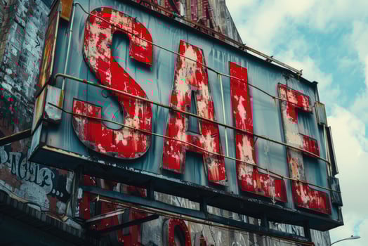 Bright red sale sign with lights photo