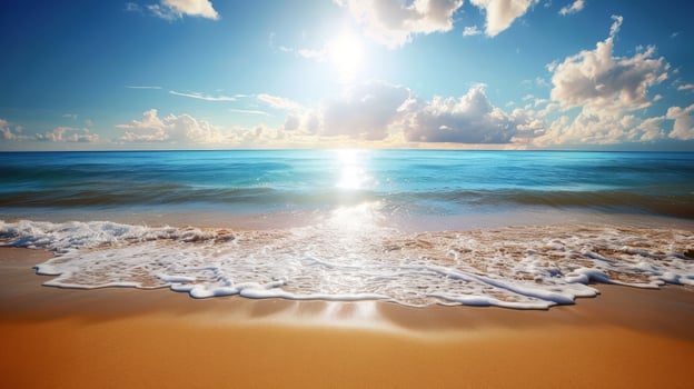 Beach with turquoise waters and golden sands, kissed by the warm sun of summer photo