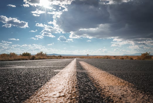 Arizona Desert Road, Double Yellow Line, Cloudy Sky photo