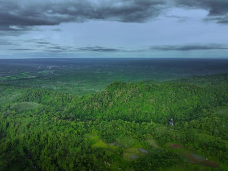 beautiful morning view from Indonesia of mountains and tropical forest photo