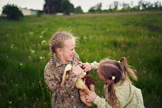sisters fight over a toy bunny photo