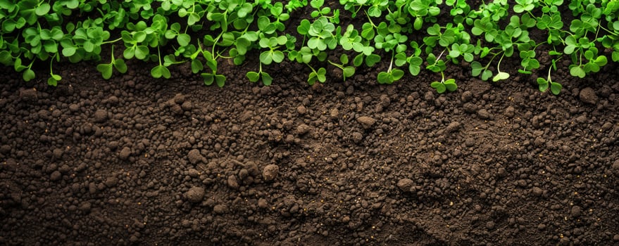 Earth with grass sprouts. Seedlings in the soil. Regenerative and sustainable concept photo