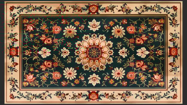 The carpet design with a wool texture features an pattern in the Persian style. photo