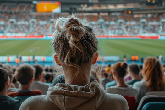 full crowd spectators watching football at a stadium photo