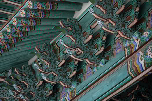 Roof of traditional Korean houses, Korean ancient architecture, snow, trees, and Korean-style houses photo