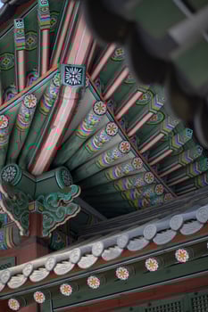 Roof of traditional Korean houses, Korean ancient architecture, snow, trees, and Korean-style houses photo