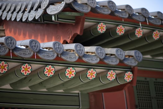 Roof of traditional Korean houses, Korean ancient architecture, snow, trees, and Korean-style houses photo