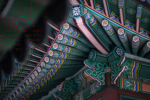 Roof of traditional Korean houses, Korean ancient architecture, snow, trees, and Korean-style houses photo