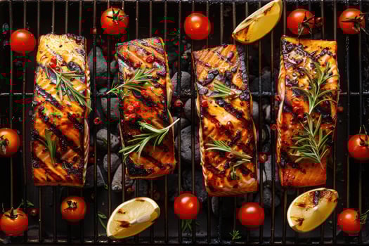 salmon grilled on a grill professional advertising food photography photo