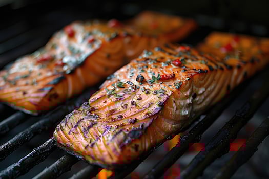 salmon grilled on a grill professional advertising food photography photo