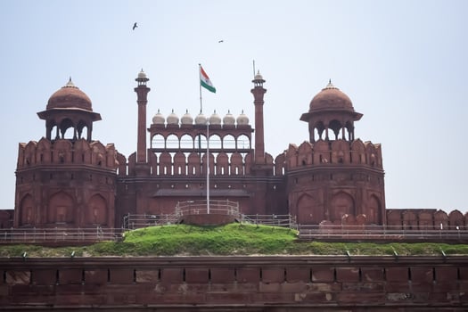Architectural details of Lal Qila - Red Fort situated in Old Delhi, India, View inside Delhi Red Fort the famous Indian landmarks photo