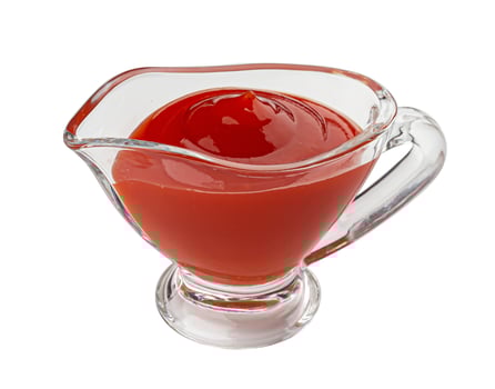Ketchup isolated on white background, top view photo