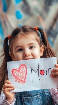 Little girl giving her hand writing greeting card to her mom. photo