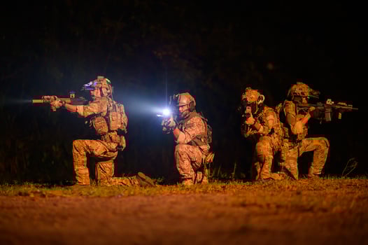 Soldiers in Military Operation at night in soldiers training photo